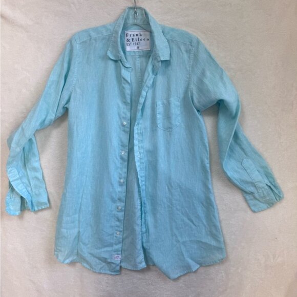 Frank & Eileen 100% Linen Shirley Button Shirt Classic Preppy Minimalist Blue M - Picture 3 of 16